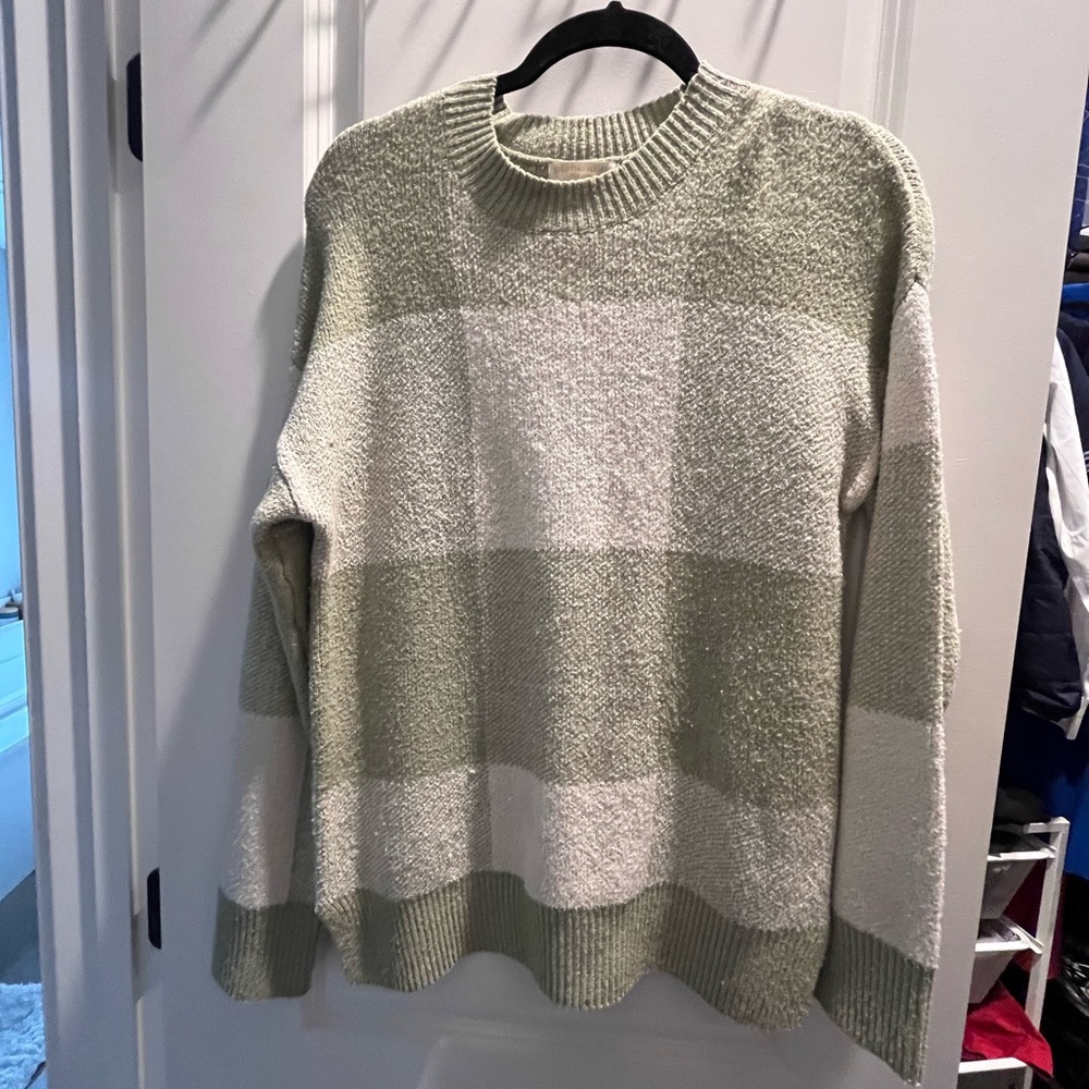 Christian Siriano Sage and Cream Crewneck Sweater